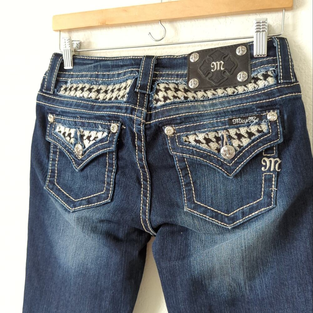 Miss Me Womens Embellished Jeans Size 27 Houndstooth Studded Crystals Skinny Mid